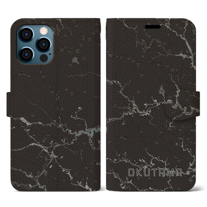 【奥多摩（東京都）】地図柄iPhoneケース（手帳タイプ）モノトーン・iPhone 12 / 12 Pro 用