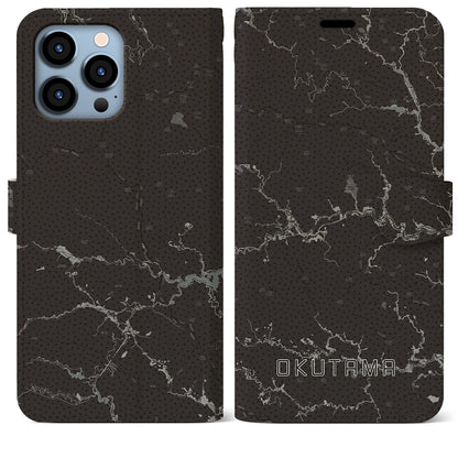 【奥多摩（東京都）】地図柄iPhoneケース（手帳タイプ）モノトーン・iPhone 13 Pro Max 用