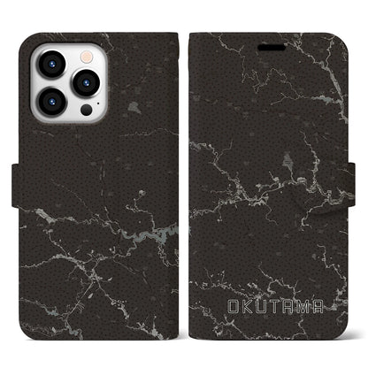 【奥多摩（東京都）】地図柄iPhoneケース（手帳タイプ）モノトーン・iPhone 13 Pro 用