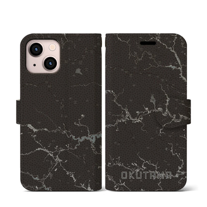 【奥多摩（東京都）】地図柄iPhoneケース（手帳タイプ）モノトーン・iPhone 13 mini 用