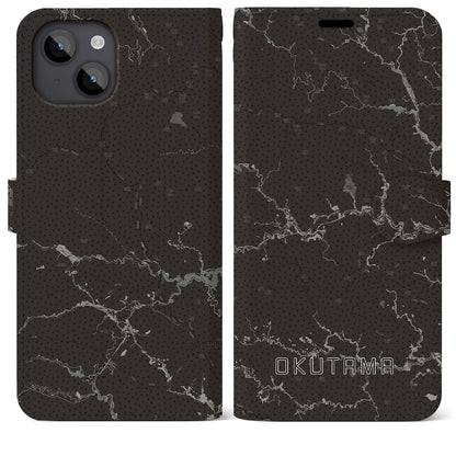 【奥多摩（東京都）】地図柄iPhoneケース（手帳タイプ）モノトーン・iPhone 14 Plus 用