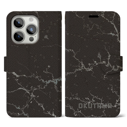 【奥多摩（東京都）】地図柄iPhoneケース（手帳タイプ）モノトーン・iPhone 15 Pro 用