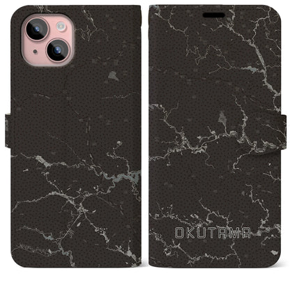 【奥多摩（東京都）】地図柄iPhoneケース（手帳タイプ）モノトーン・iPhone 15 Plus 用