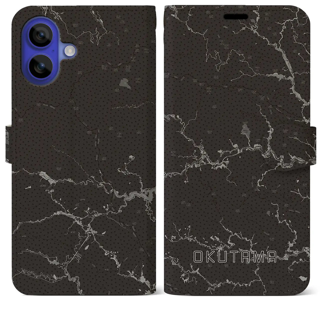 【奥多摩(東京都)】地図柄iPhoneケース(手帳タイプ)モノトーン・iPhone 16 Pro Max 用