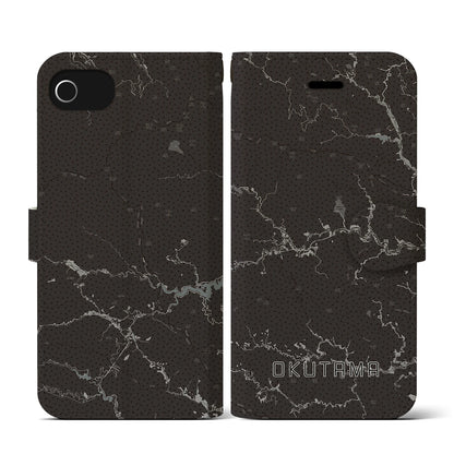【奥多摩（東京都）】地図柄iPhoneケース（手帳タイプ）モノトーン・iPhone SE（第3 / 第2世代） / 8 / 7 / 6s / 6 用