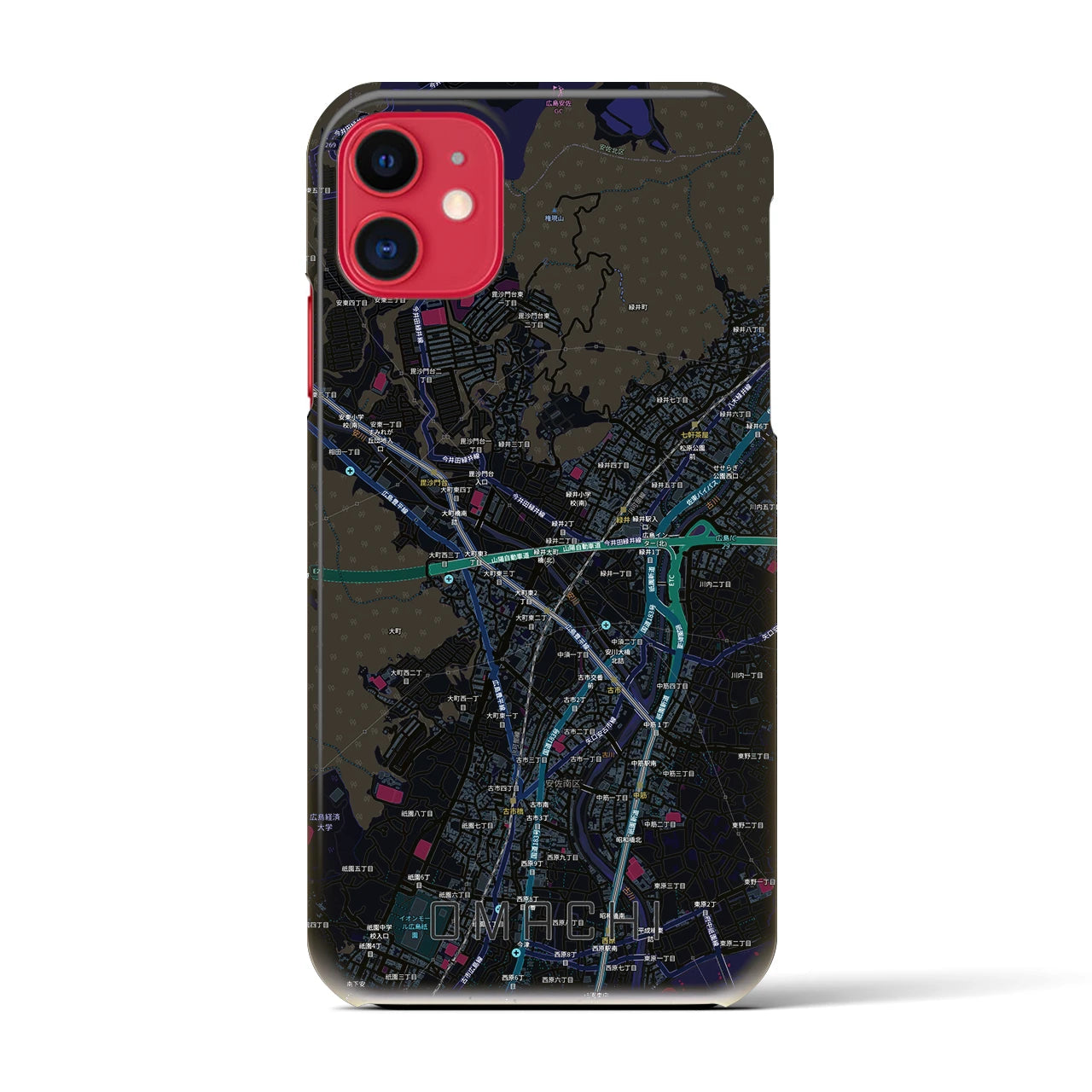 【大町（広島県）】地図柄iPhoneケース（バックカバータイプ）