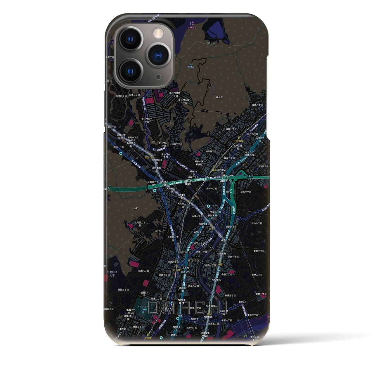 【大町（広島県）】地図柄iPhoneケース（バックカバータイプ）