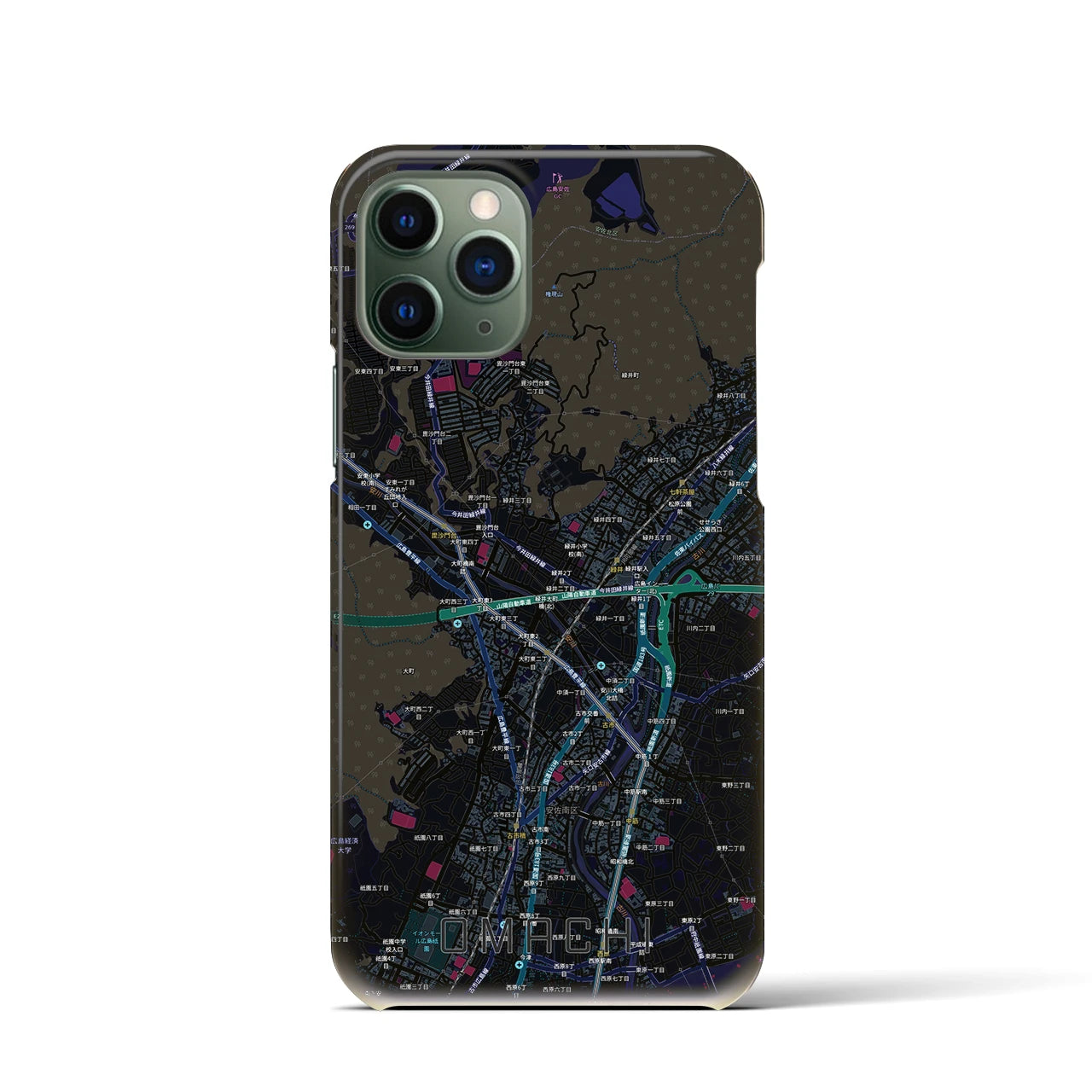 【大町（広島県）】地図柄iPhoneケース（バックカバータイプ）