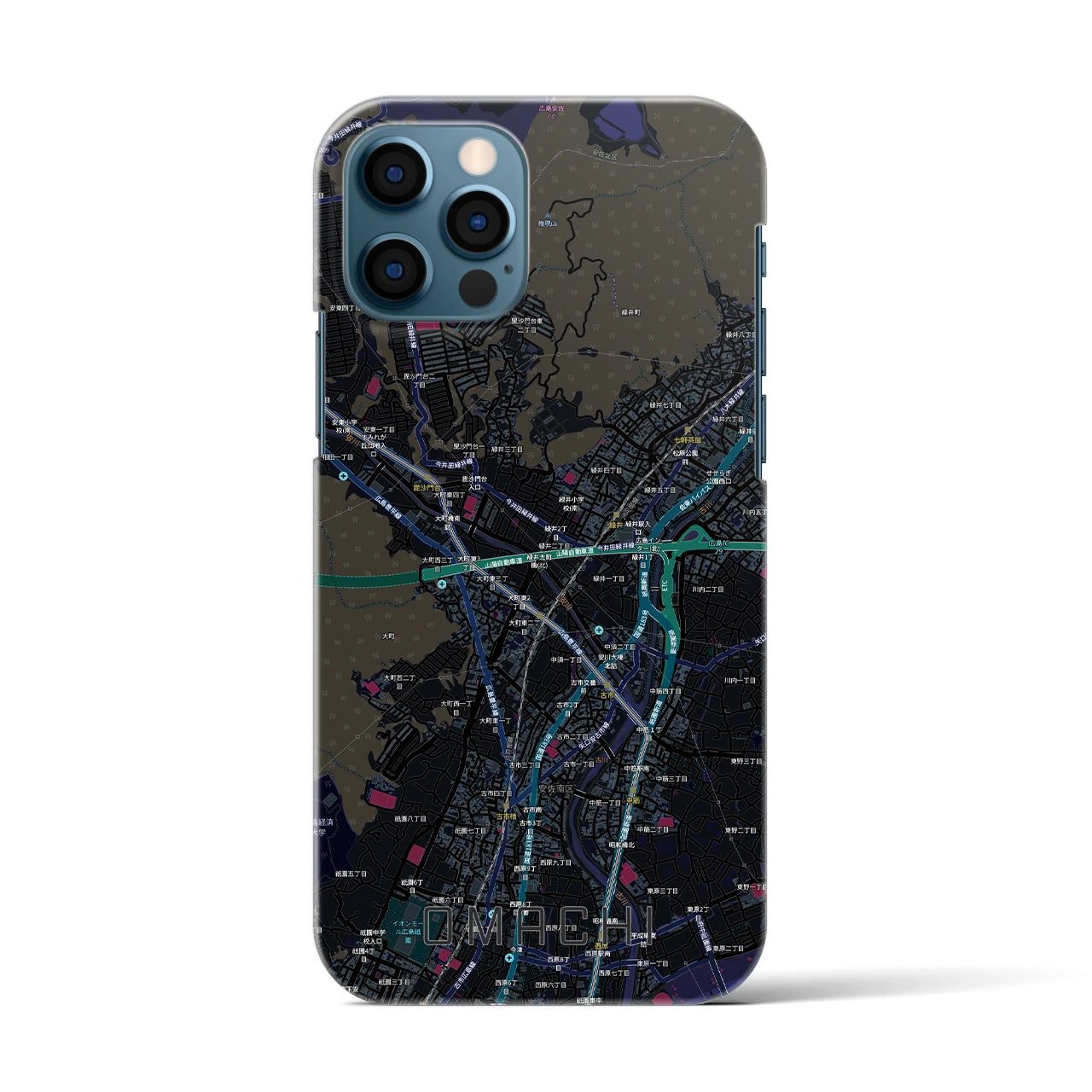 【大町（広島県）】地図柄iPhoneケース（バックカバータイプ）