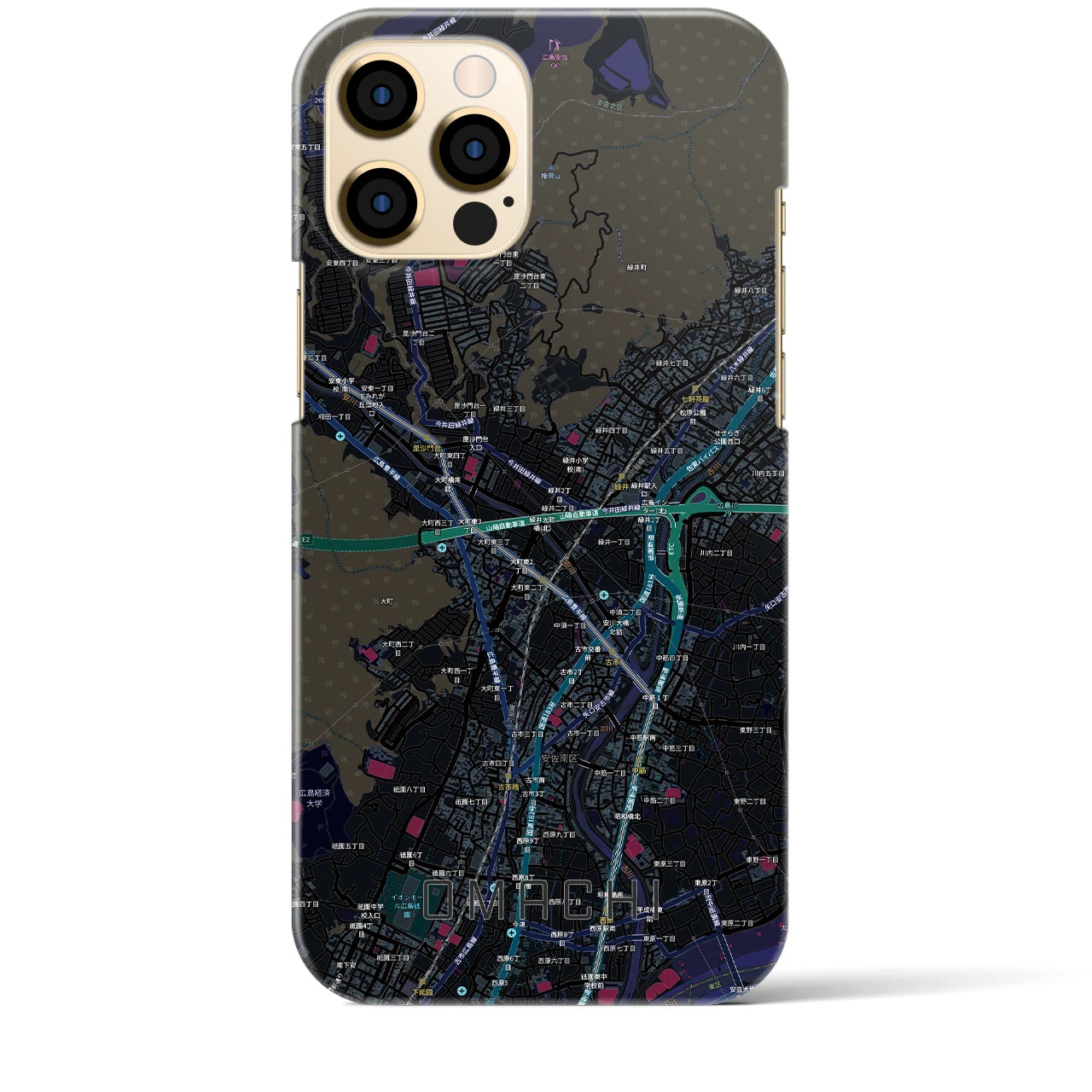 【大町（広島県）】地図柄iPhoneケース（バックカバータイプ）