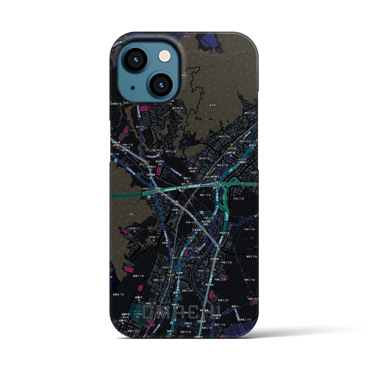 【大町（広島県）】地図柄iPhoneケース（バックカバータイプ）