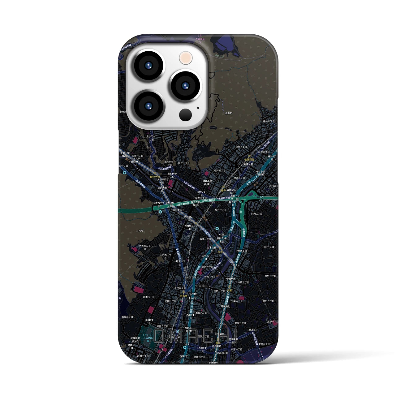【大町（広島県）】地図柄iPhoneケース（バックカバータイプ）