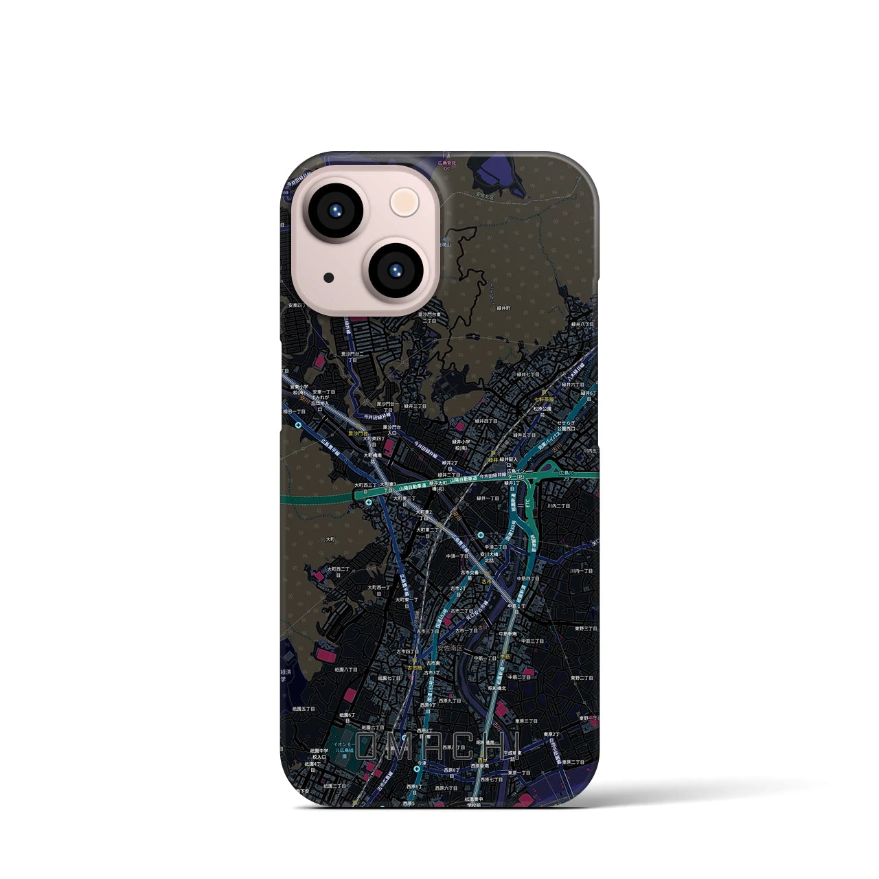【大町（広島県）】地図柄iPhoneケース（バックカバータイプ）
