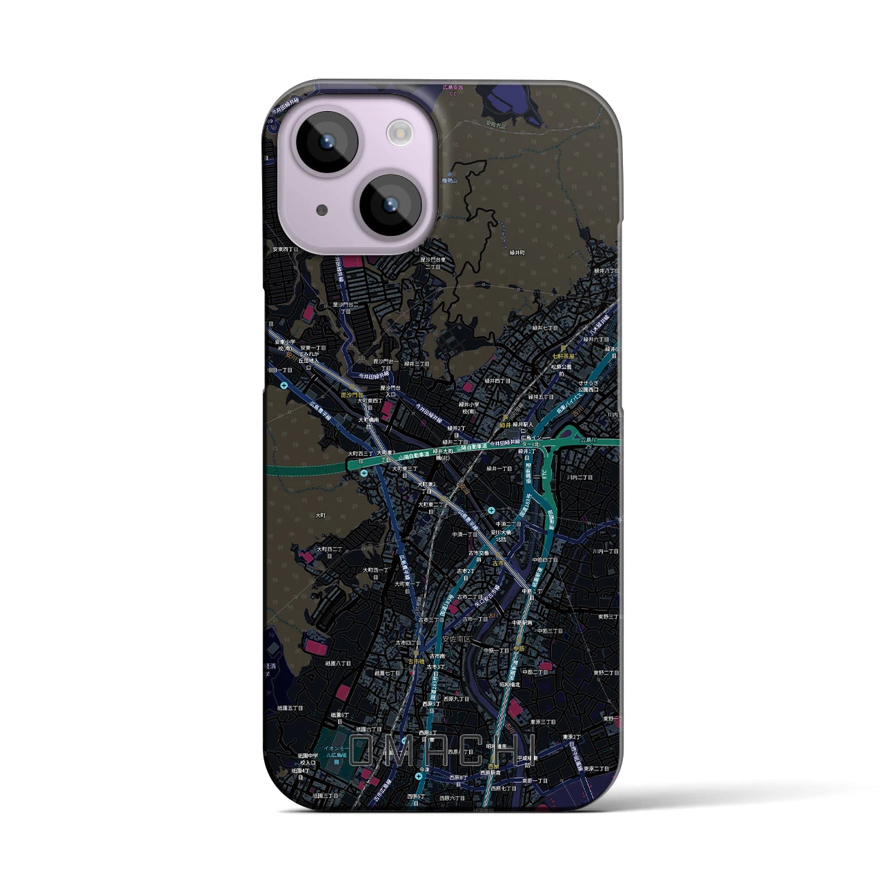 【大町（広島県）】地図柄iPhoneケース（バックカバータイプ）