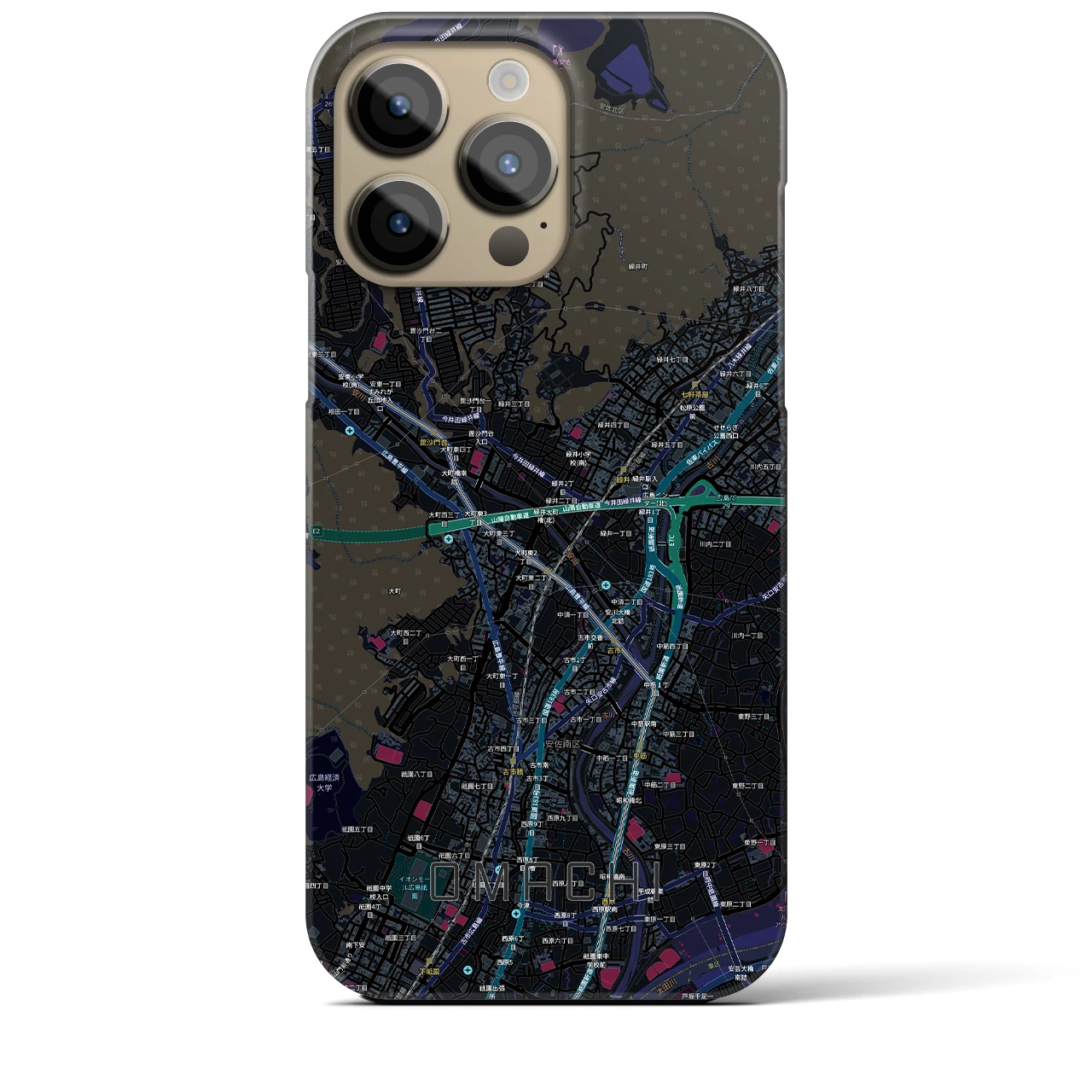 【大町（広島県）】地図柄iPhoneケース（バックカバータイプ）