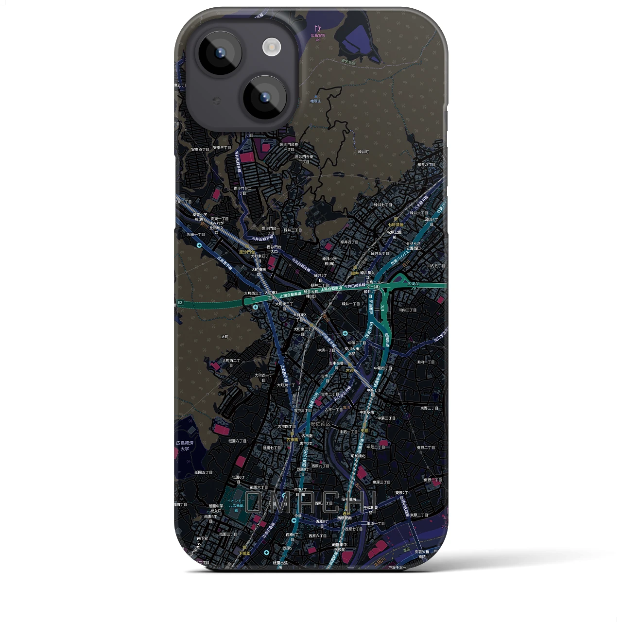 【大町（広島県）】地図柄iPhoneケース（バックカバータイプ）