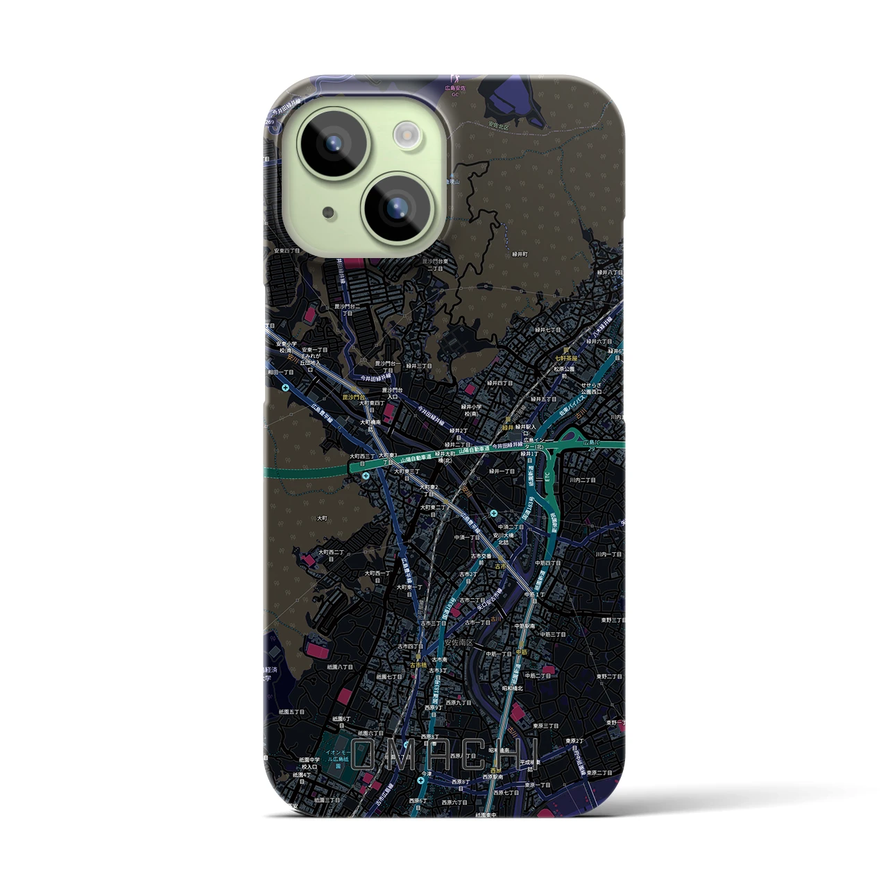【大町（広島県）】地図柄iPhoneケース（バックカバータイプ）