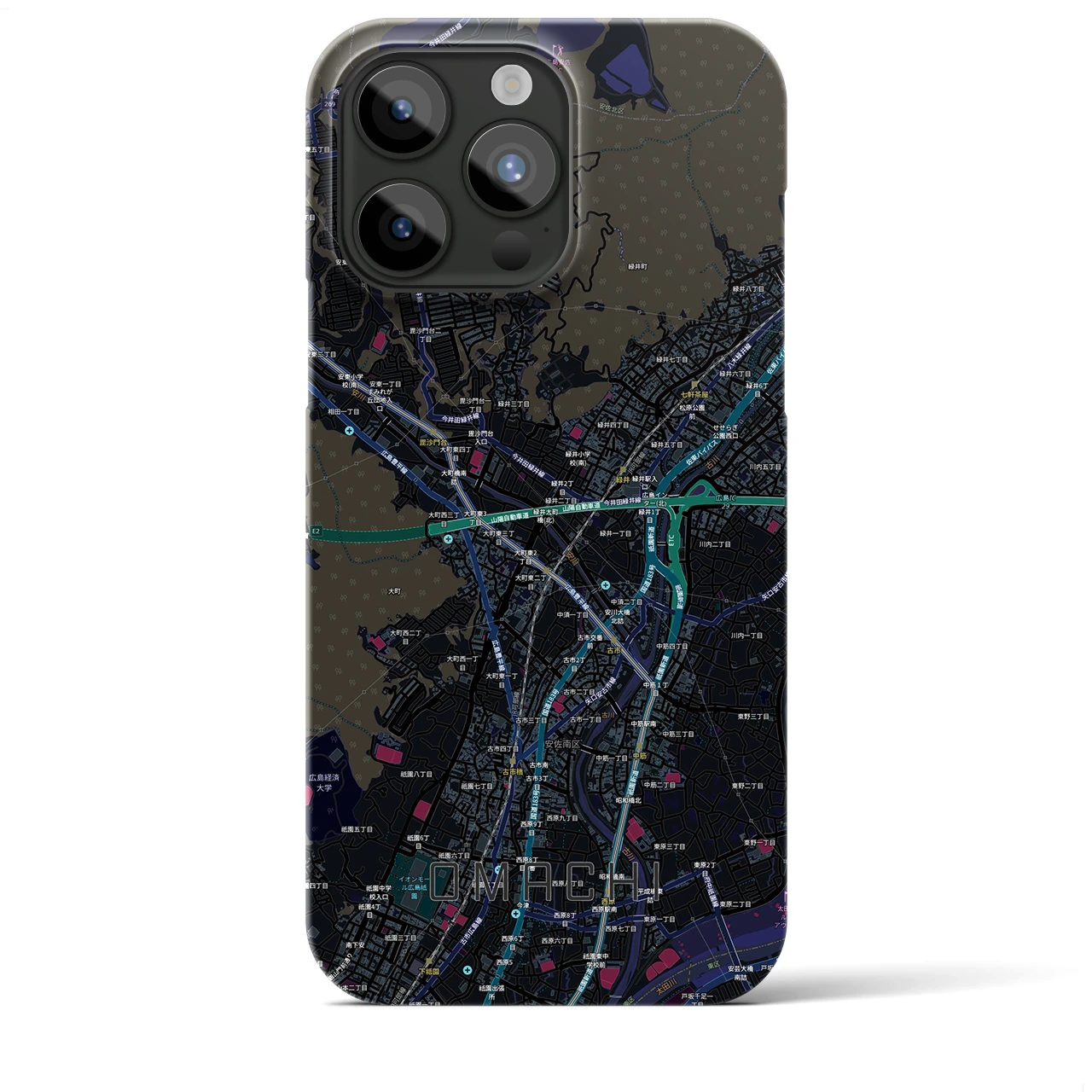 【大町（広島県）】地図柄iPhoneケース（バックカバータイプ）