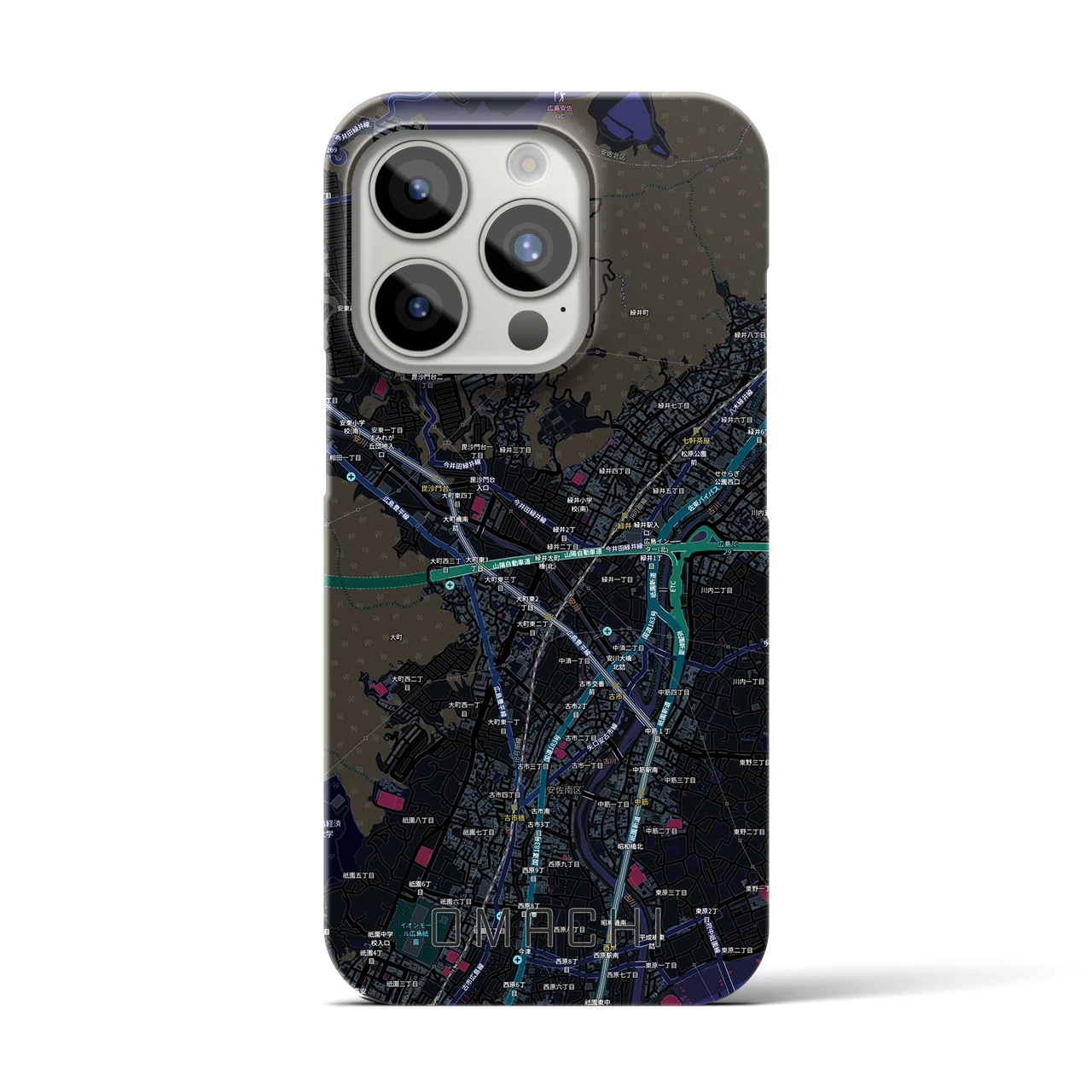 【大町（広島県）】地図柄iPhoneケース（バックカバータイプ）
