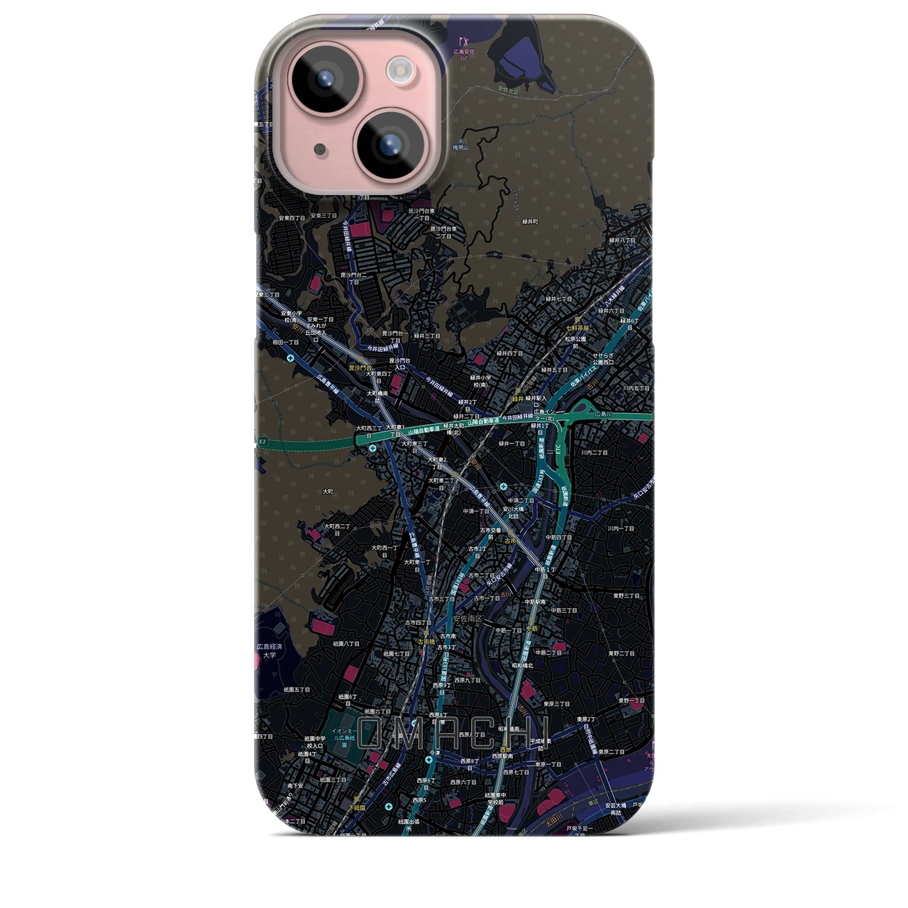 【大町（広島県）】地図柄iPhoneケース（バックカバータイプ）