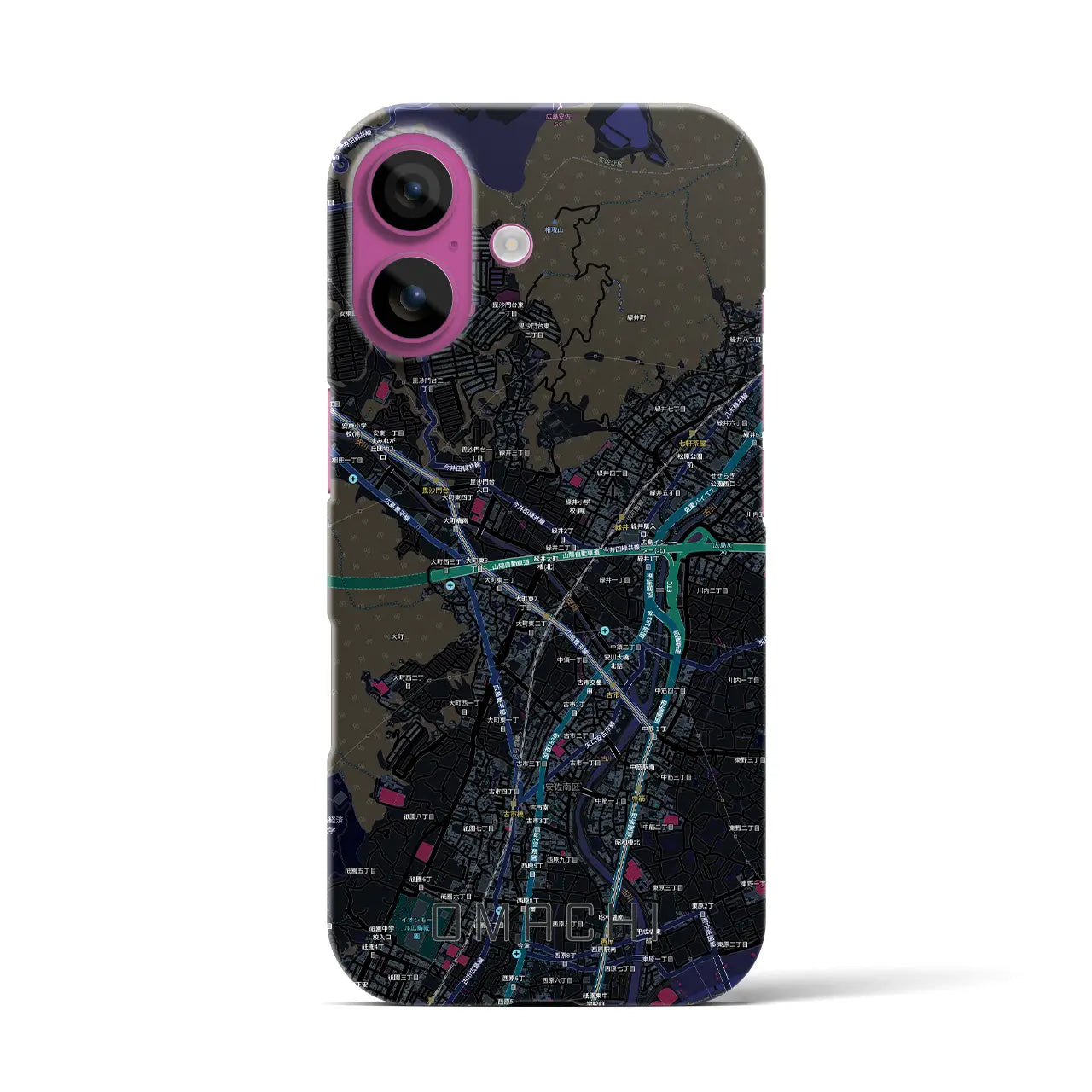 【大町（広島県）】地図柄iPhoneケース（バックカバータイプ）
