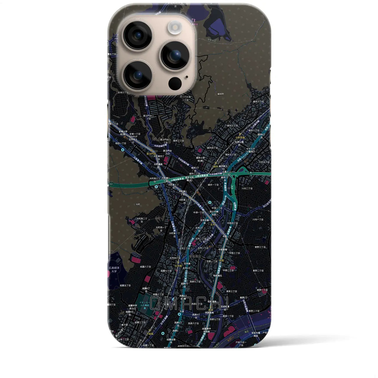 【大町（広島県）】地図柄iPhoneケース（バックカバータイプ）