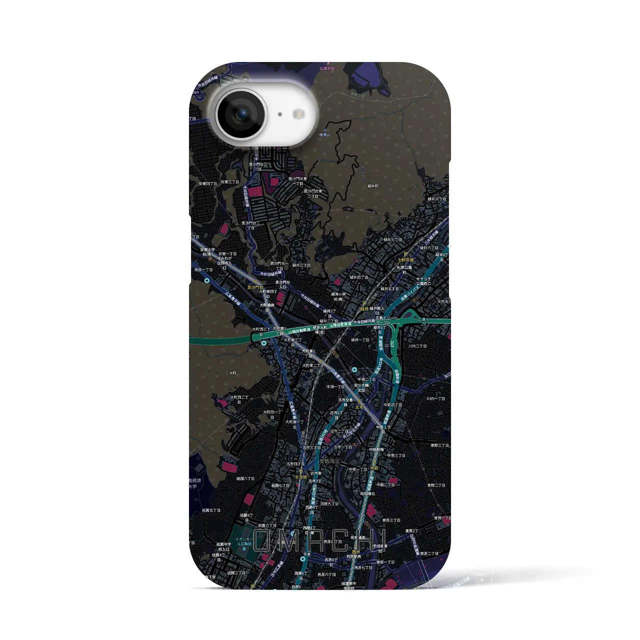 【大町（広島県）】地図柄iPhoneケース（バックカバータイプ）