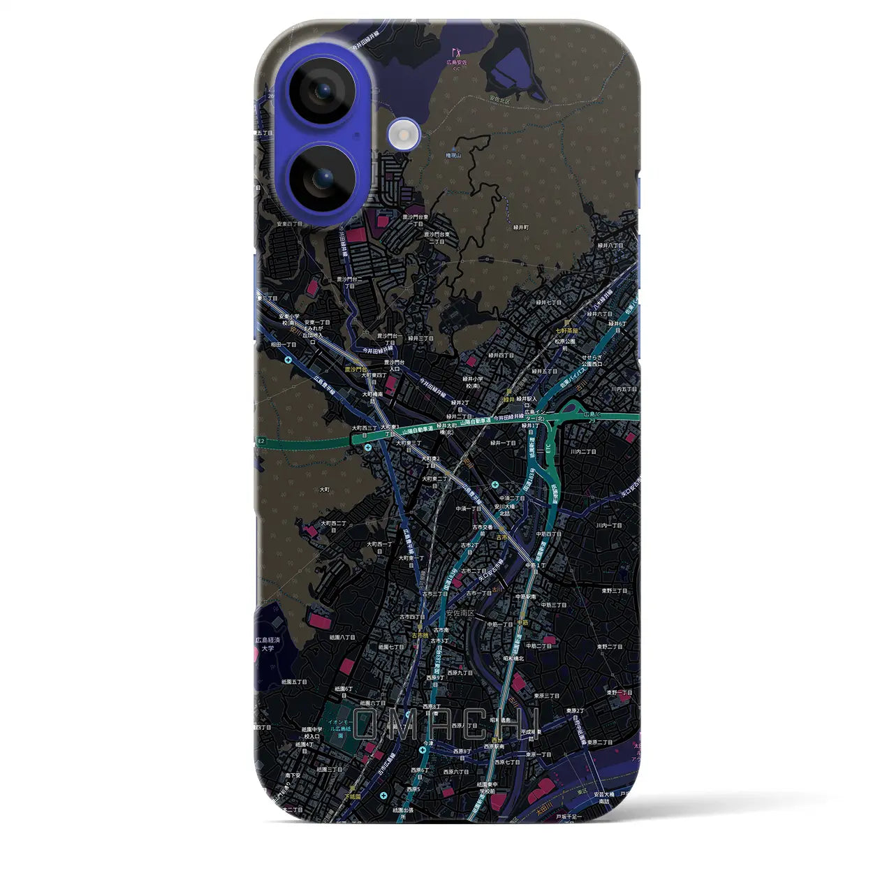 【大町（広島県）】地図柄iPhoneケース（バックカバータイプ）