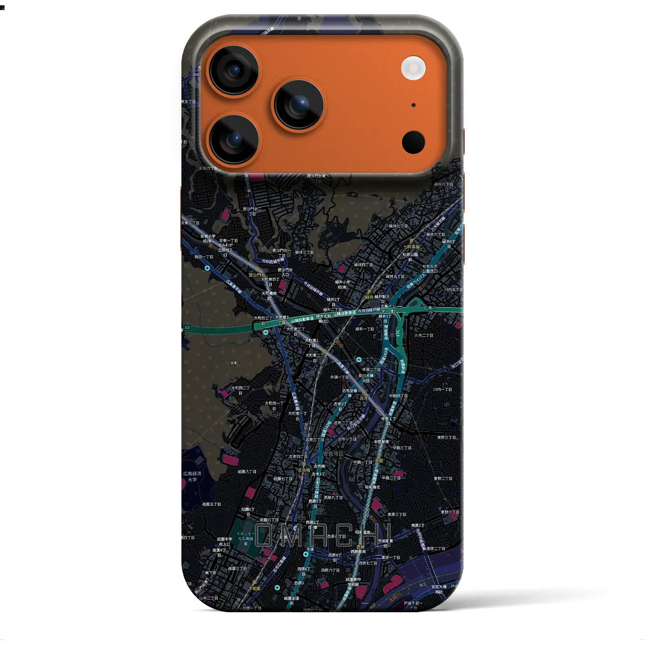 【大町（広島県）】地図柄iPhoneケース（バックカバータイプ）