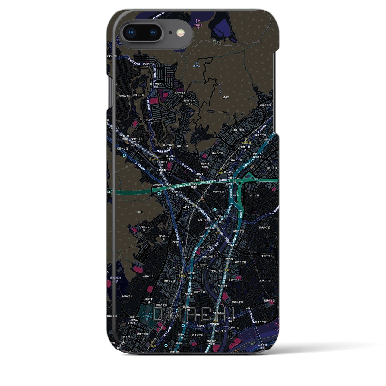 【大町（広島県）】地図柄iPhoneケース（バックカバータイプ）