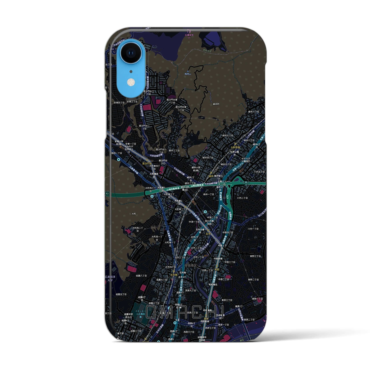 【大町（広島県）】地図柄iPhoneケース（バックカバータイプ）