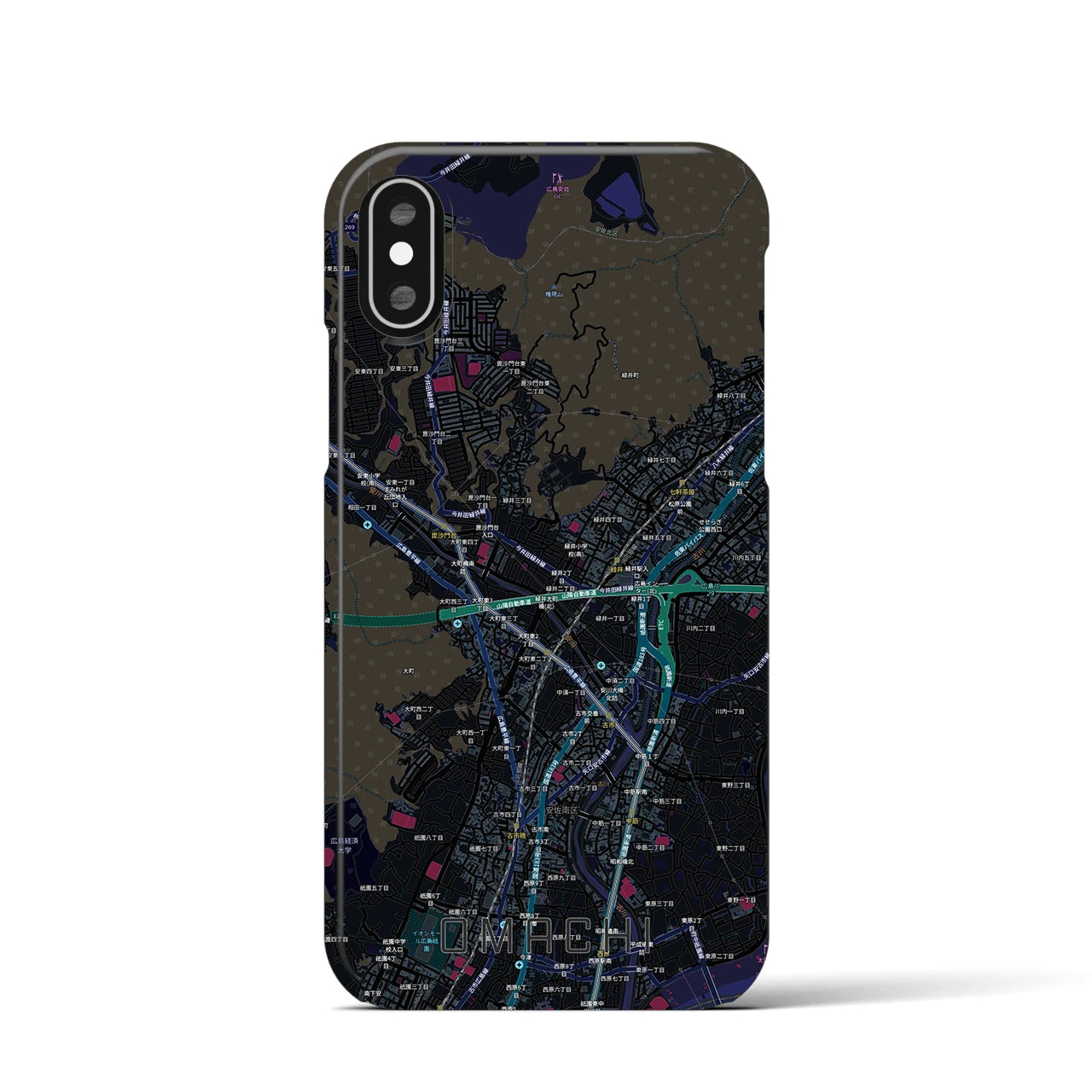 【大町（広島県）】地図柄iPhoneケース（バックカバータイプ）