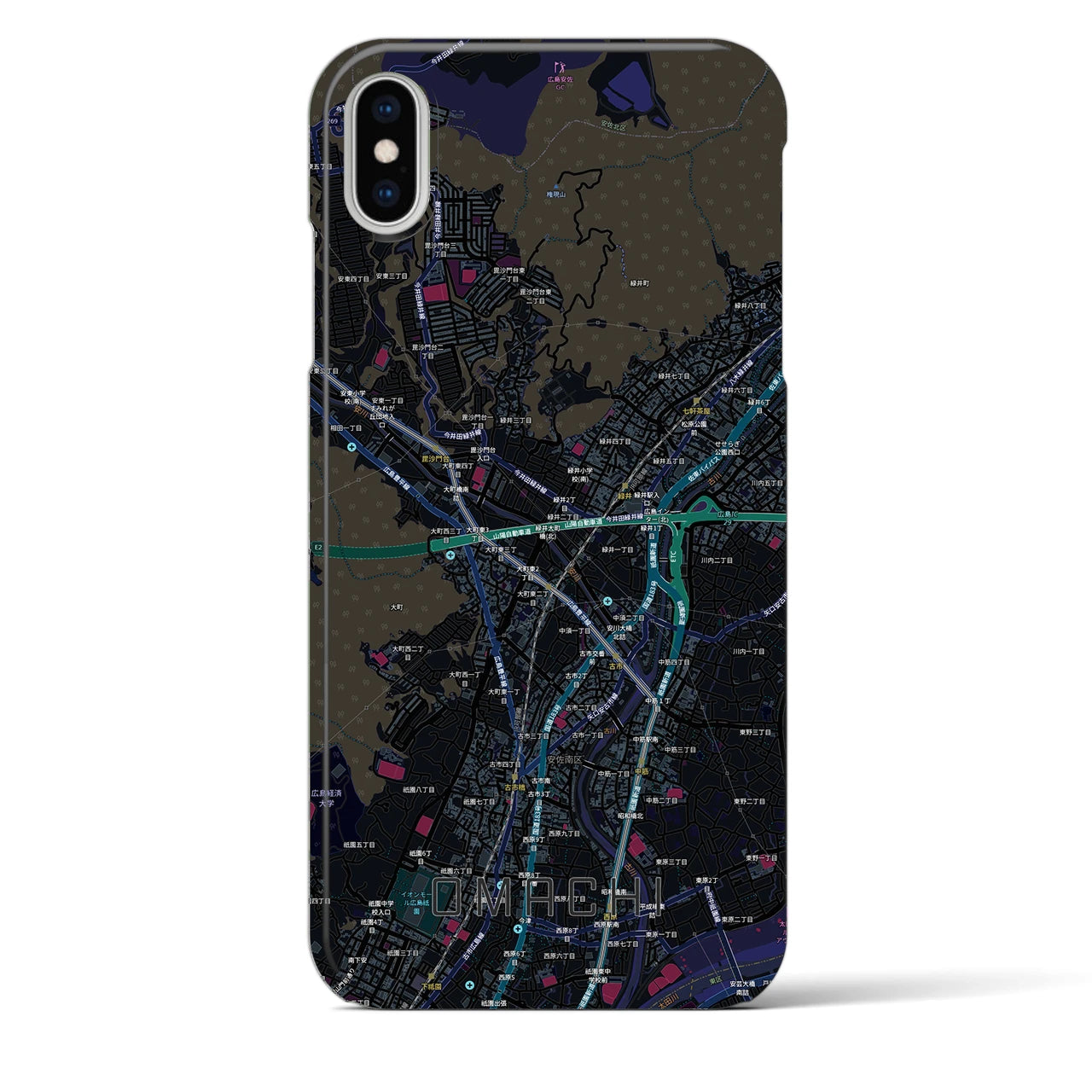 【大町（広島県）】地図柄iPhoneケース（バックカバータイプ）