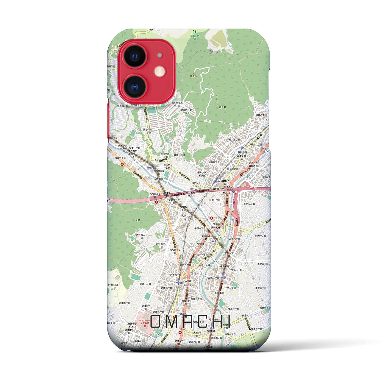 【大町（広島県）】地図柄iPhoneケース（バックカバータイプ）