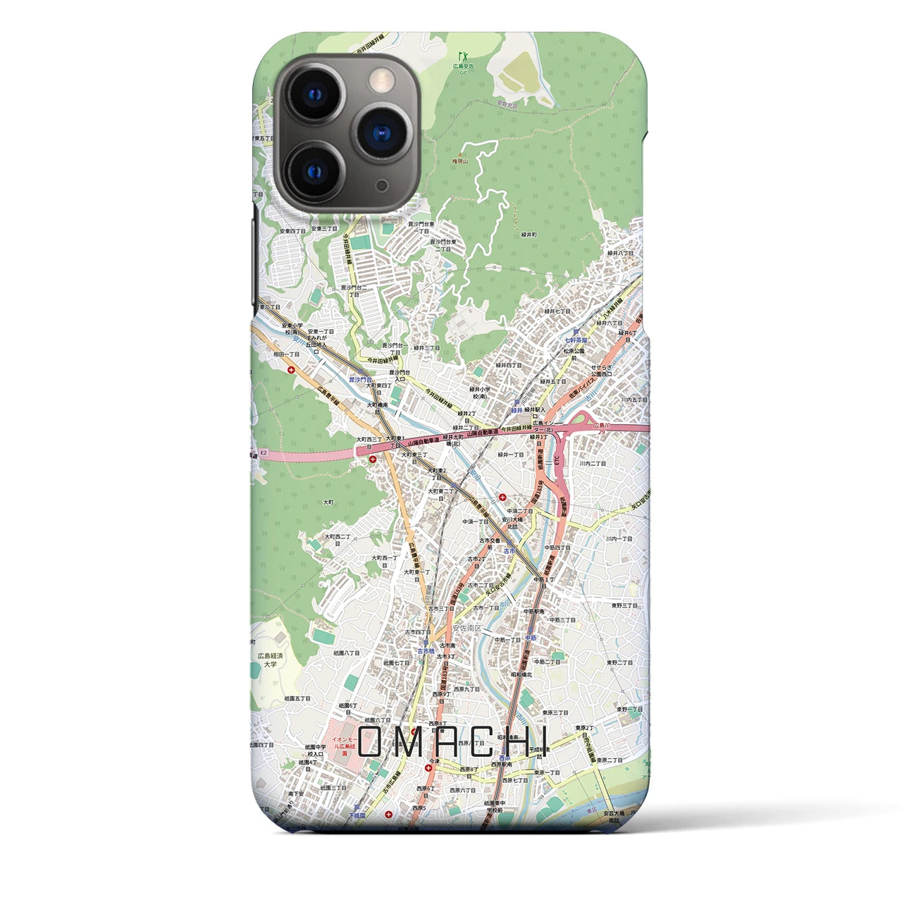 【大町（広島県）】地図柄iPhoneケース（バックカバータイプ）