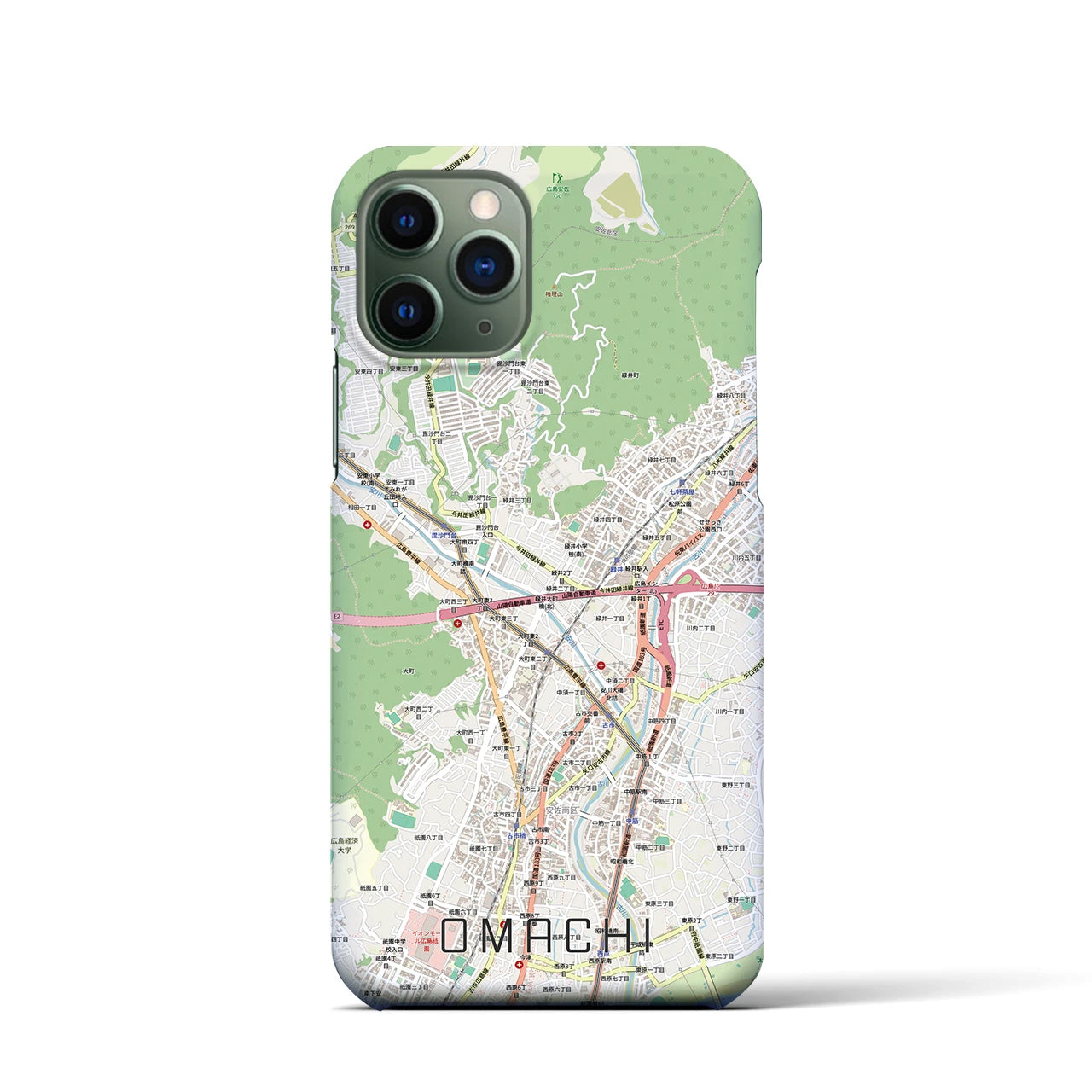 【大町（広島県）】地図柄iPhoneケース（バックカバータイプ）