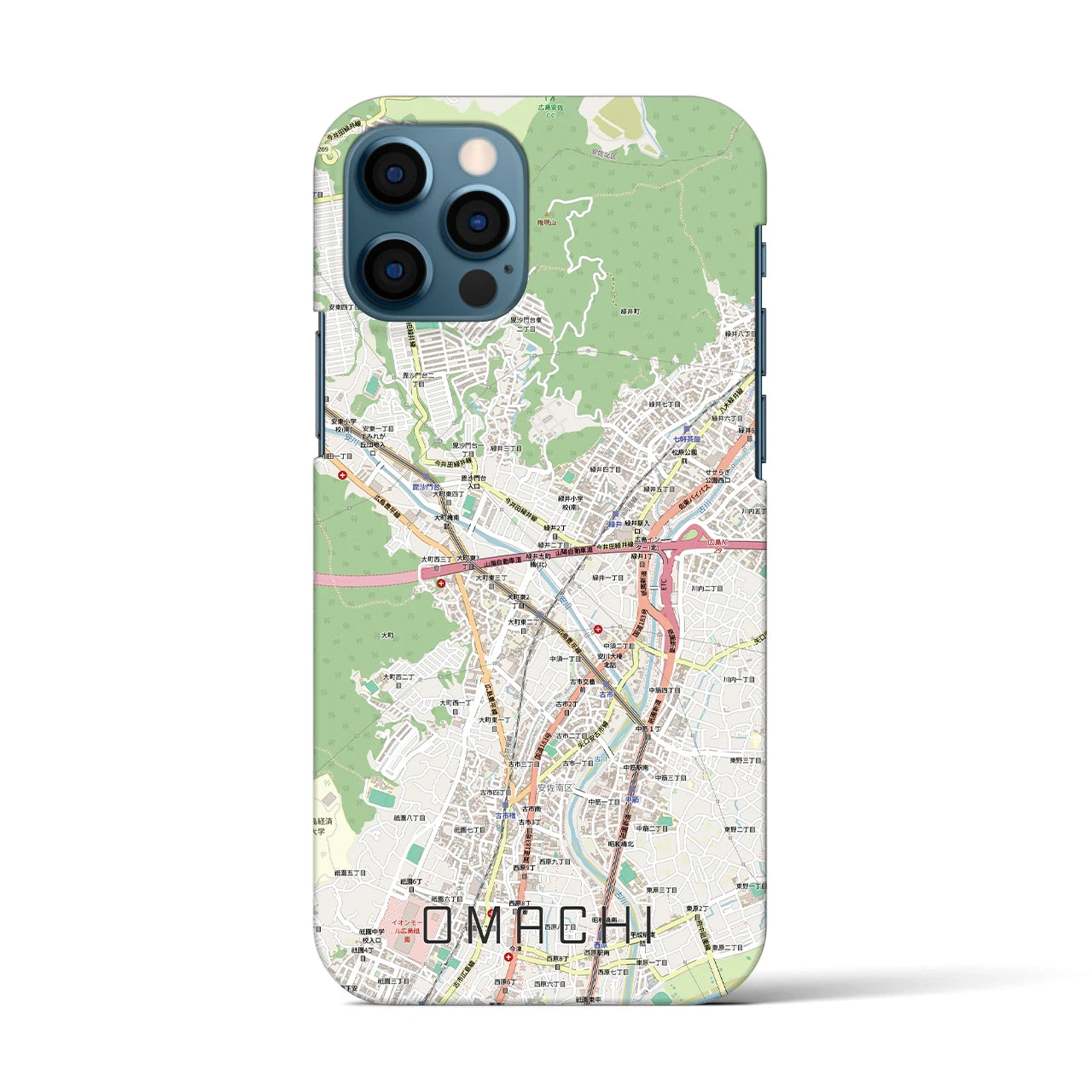 【大町（広島県）】地図柄iPhoneケース（バックカバータイプ）