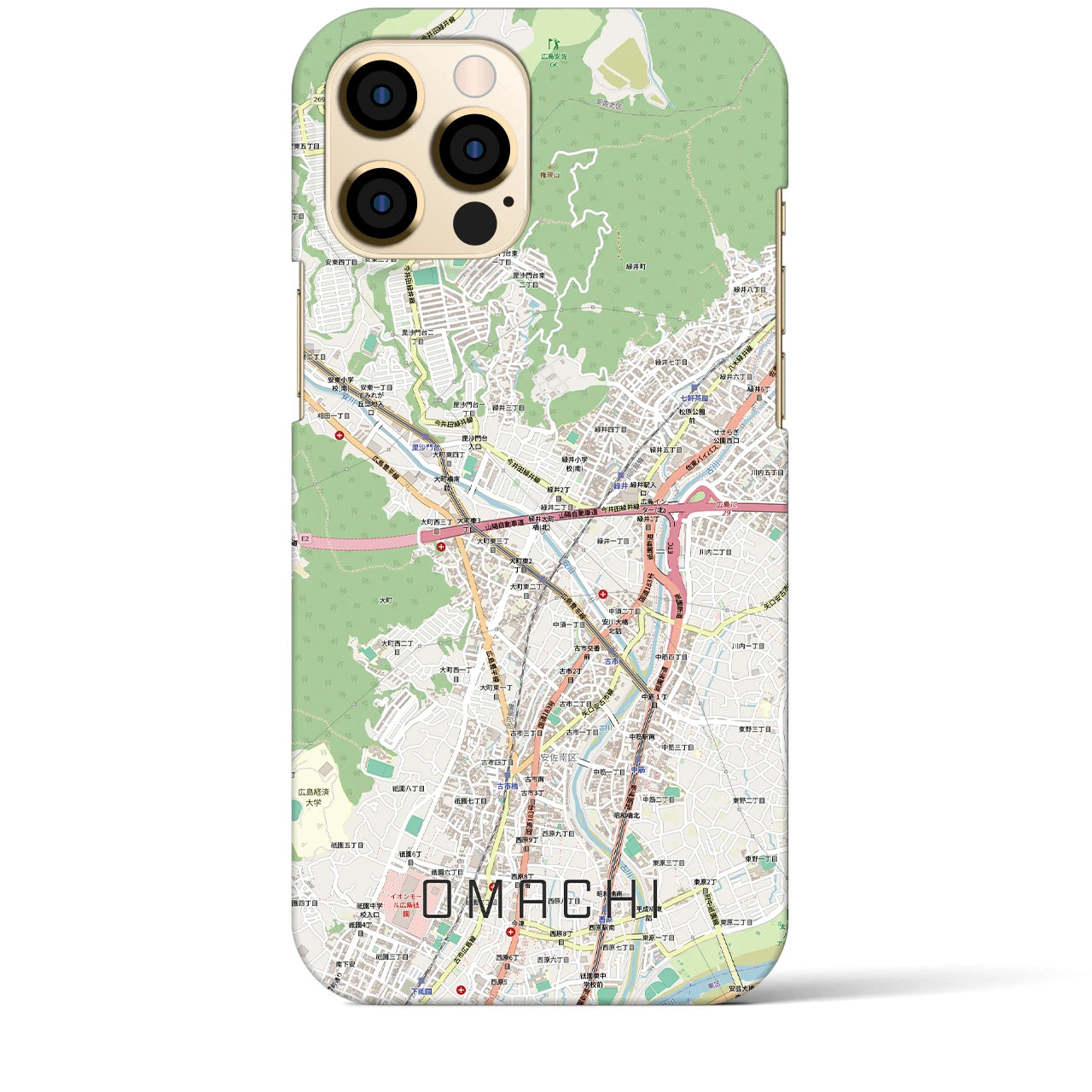 【大町（広島県）】地図柄iPhoneケース（バックカバータイプ）