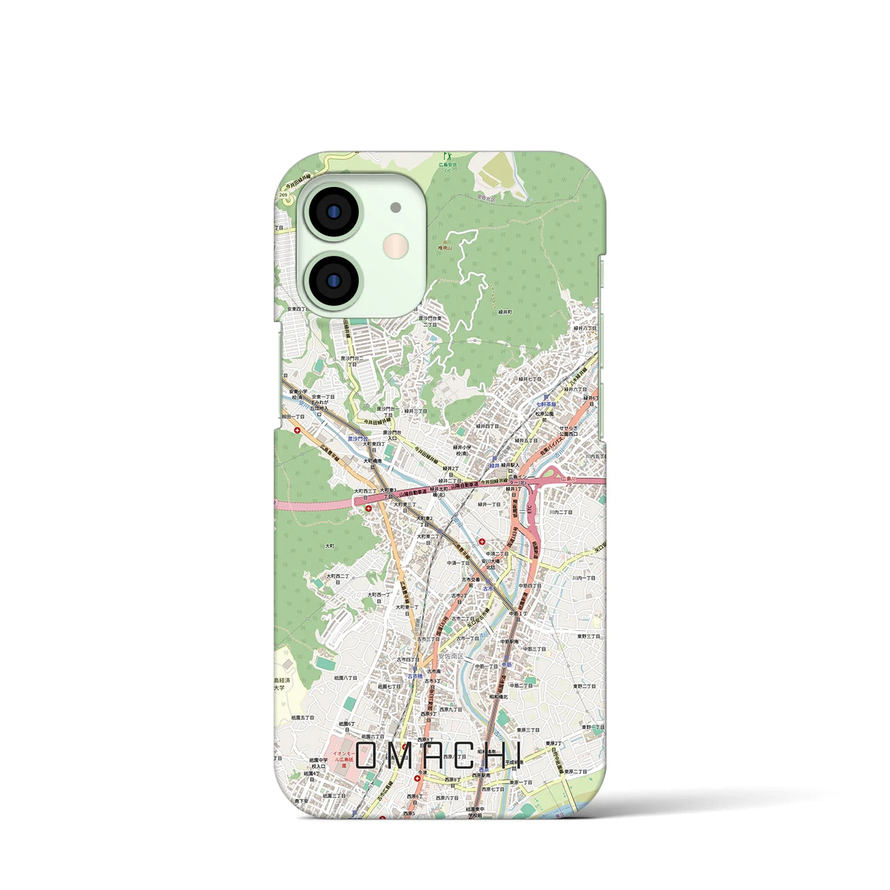 【大町（広島県）】地図柄iPhoneケース（バックカバータイプ）