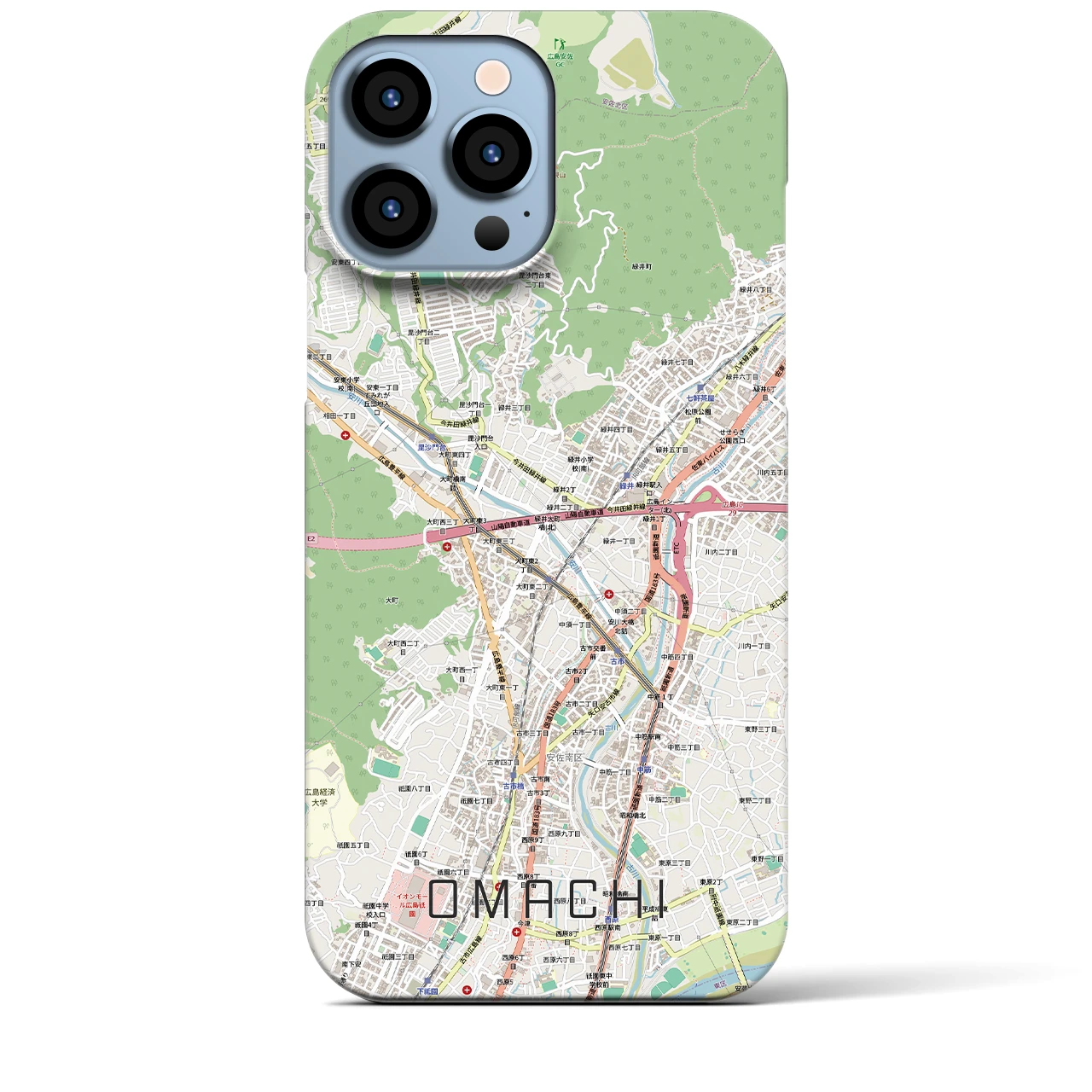 【大町（広島県）】地図柄iPhoneケース（バックカバータイプ）