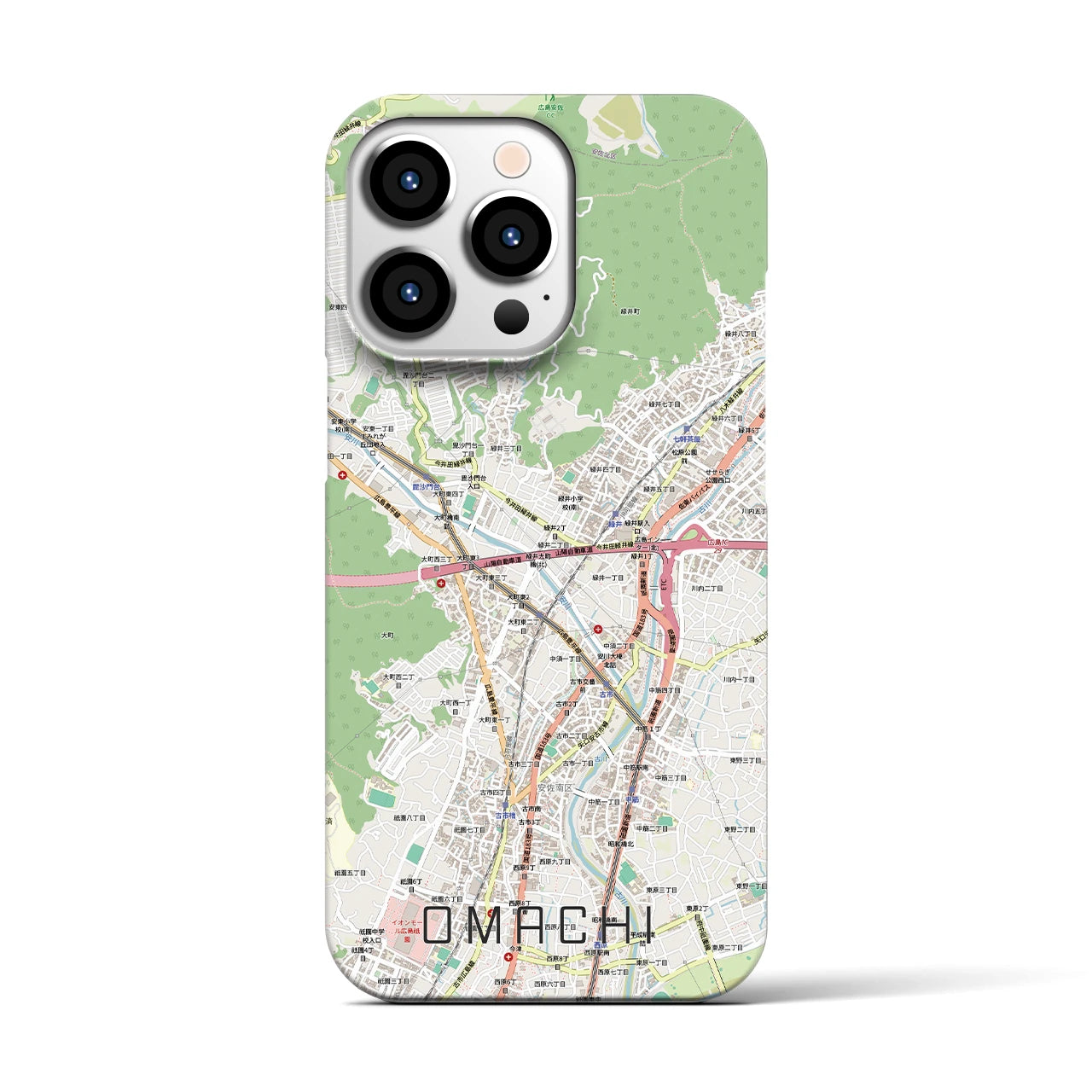 【大町（広島県）】地図柄iPhoneケース（バックカバータイプ）