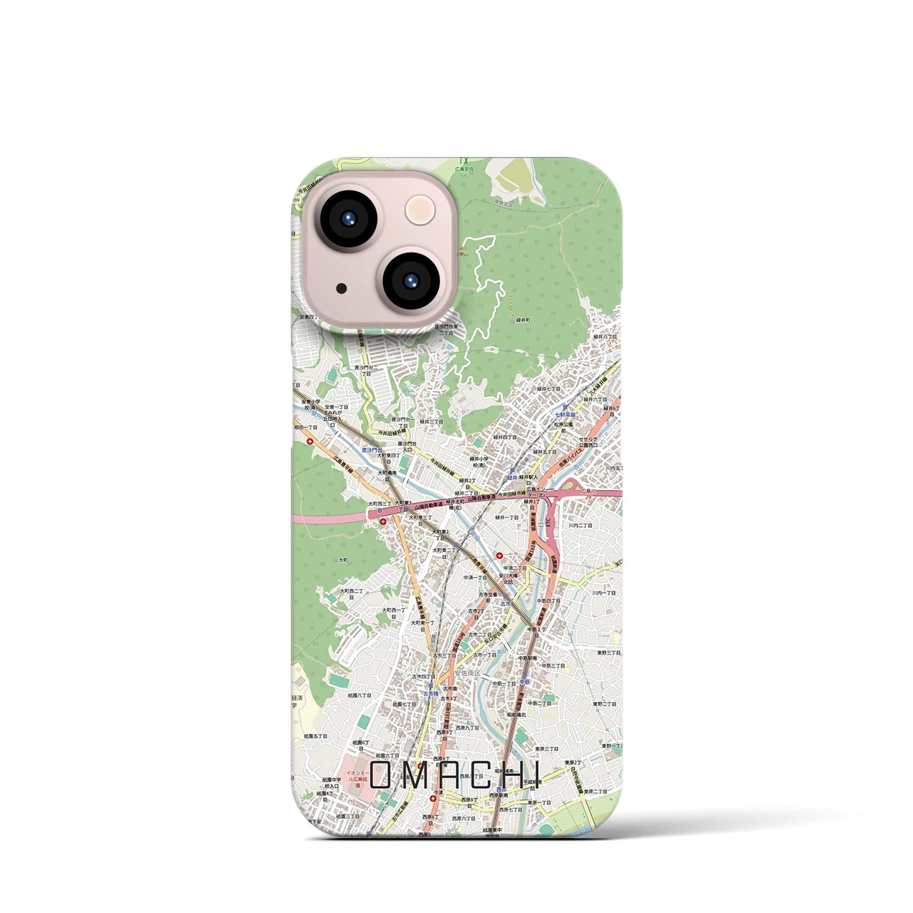【大町（広島県）】地図柄iPhoneケース（バックカバータイプ）