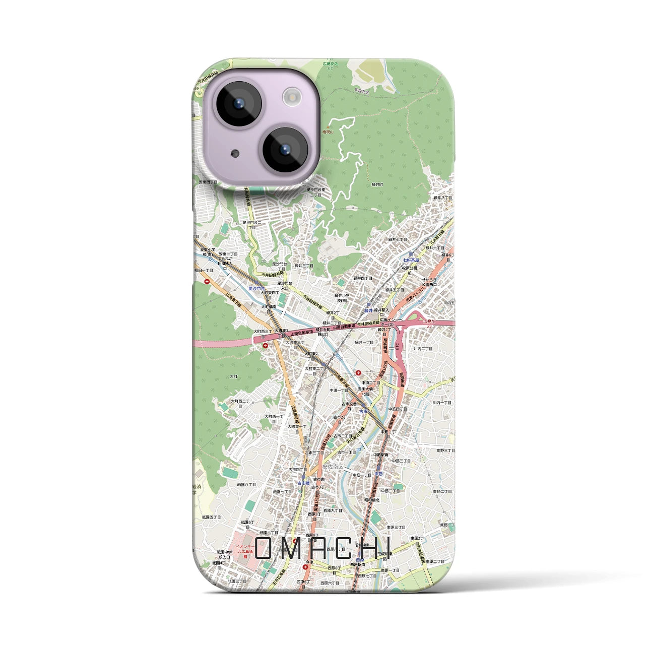 【大町（広島県）】地図柄iPhoneケース（バックカバータイプ）