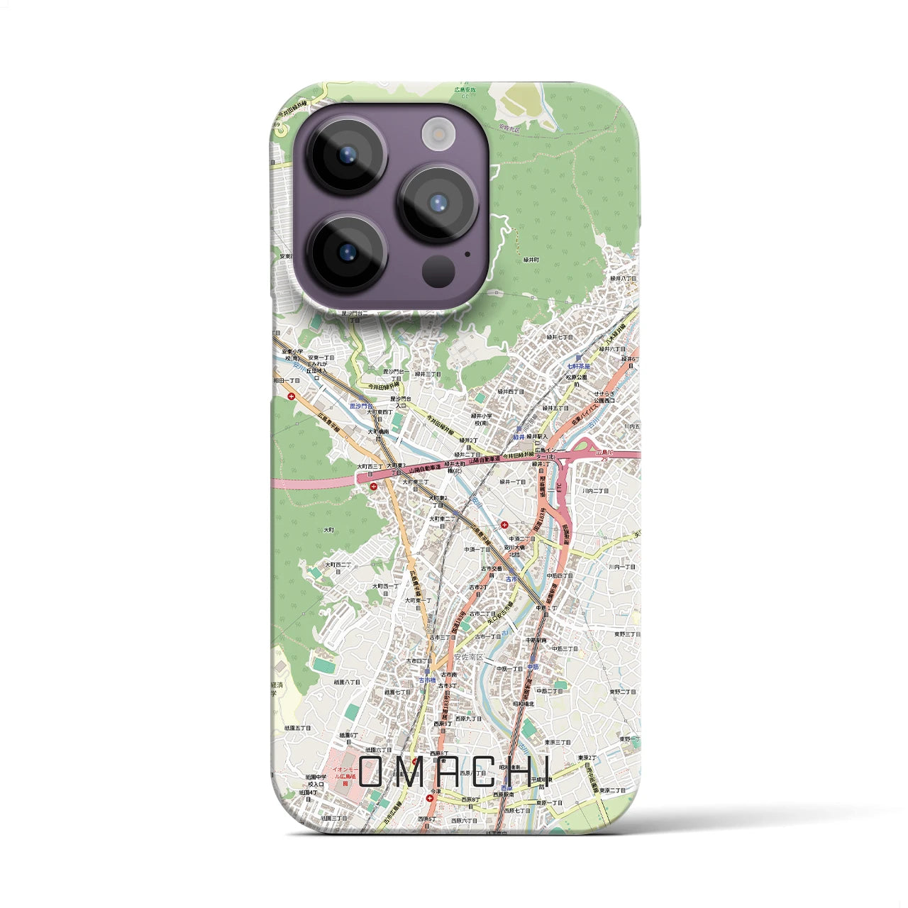 【大町（広島県）】地図柄iPhoneケース（バックカバータイプ）