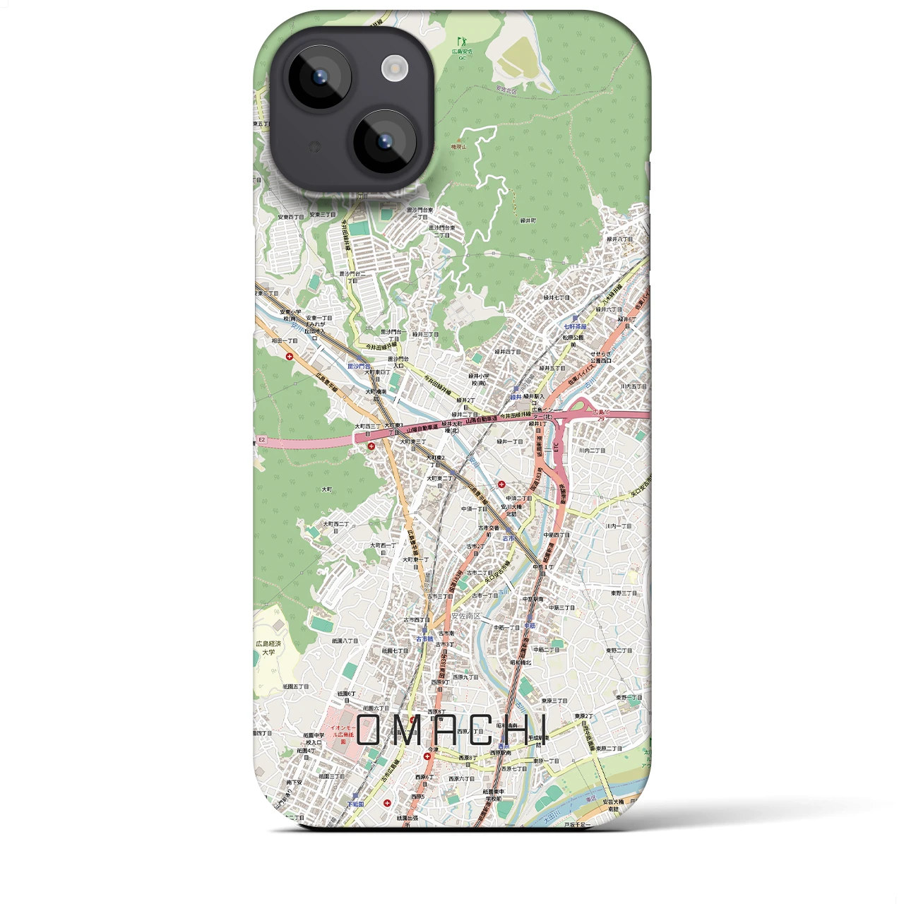 【大町（広島県）】地図柄iPhoneケース（バックカバータイプ）