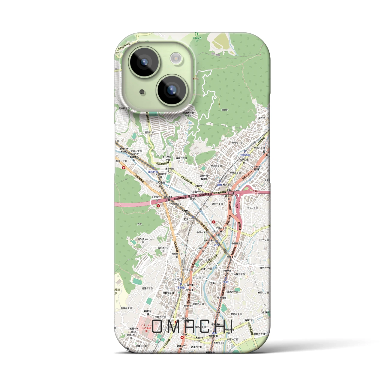 【大町（広島県）】地図柄iPhoneケース（バックカバータイプ）