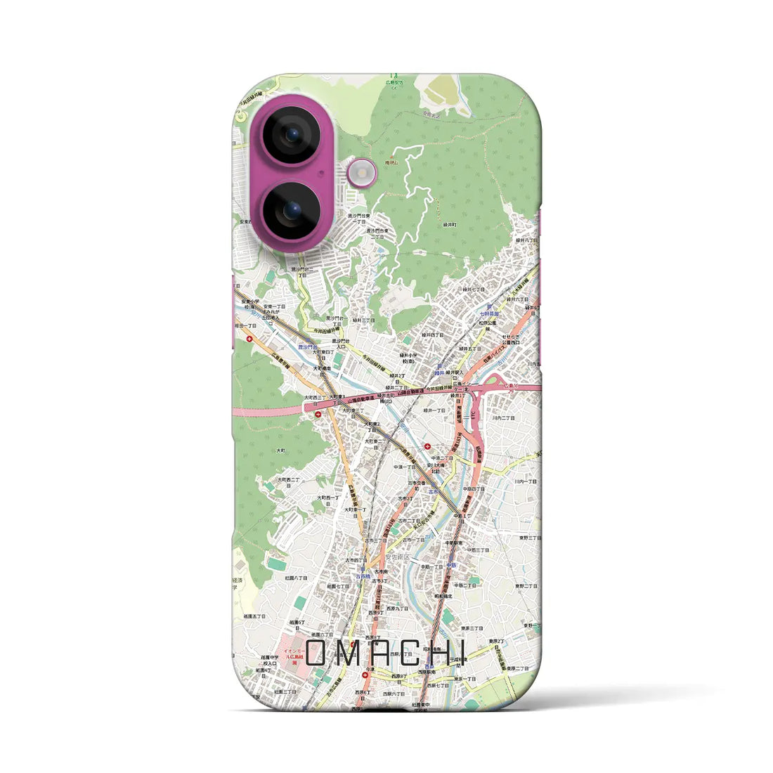 【大町（広島県）】地図柄iPhoneケース（バックカバータイプ）ナチュラル・iPhone 16 Pro Max 用