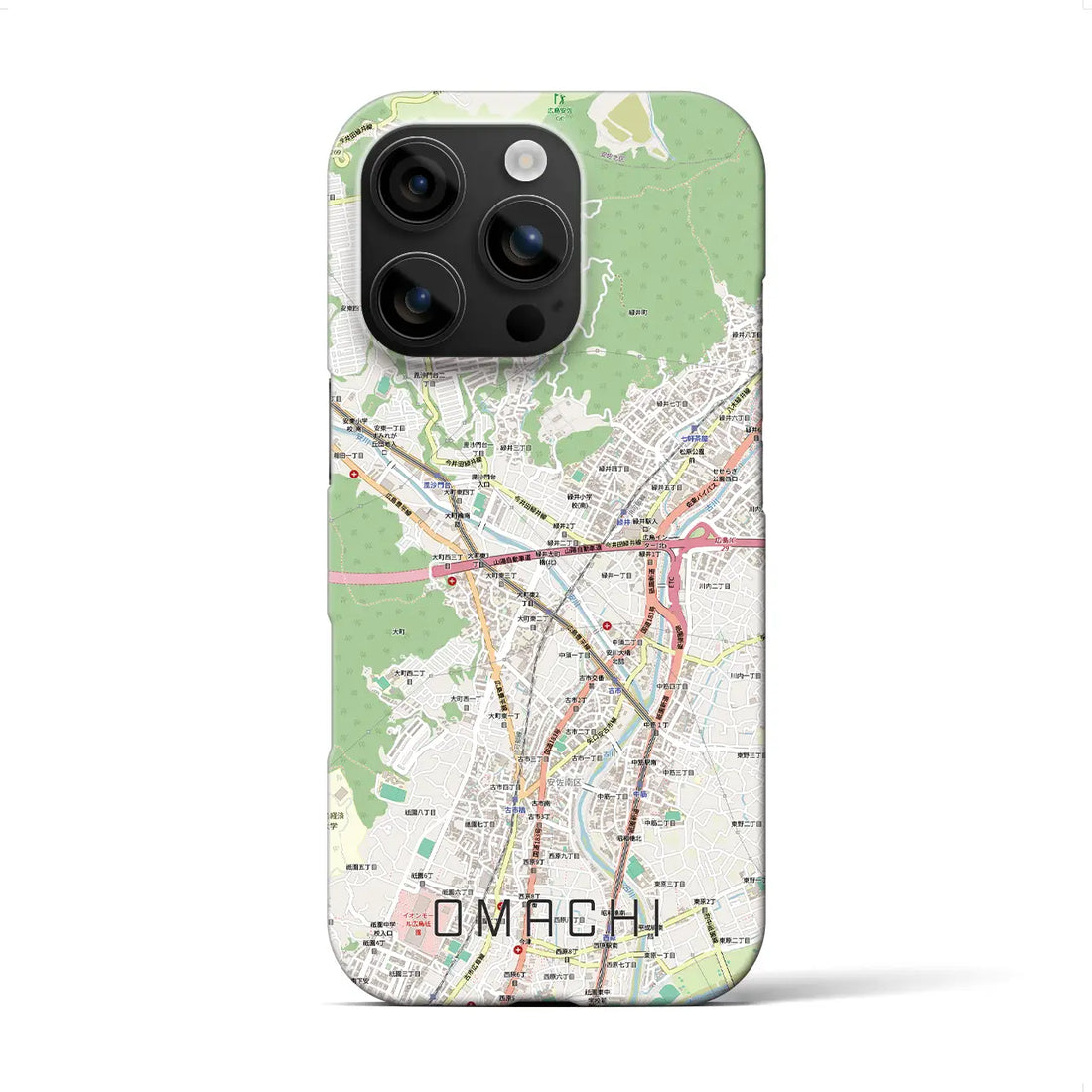【大町（広島県）】地図柄iPhoneケース（バックカバータイプ）ブラック・iPhone 16 Pro Max 用