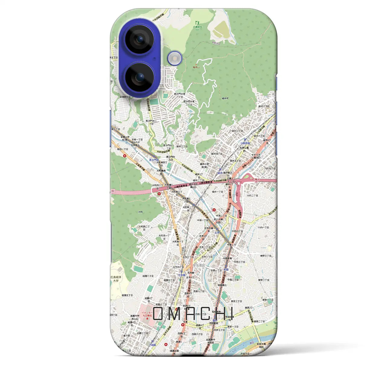 【大町（広島県）】地図柄iPhoneケース（バックカバータイプ）