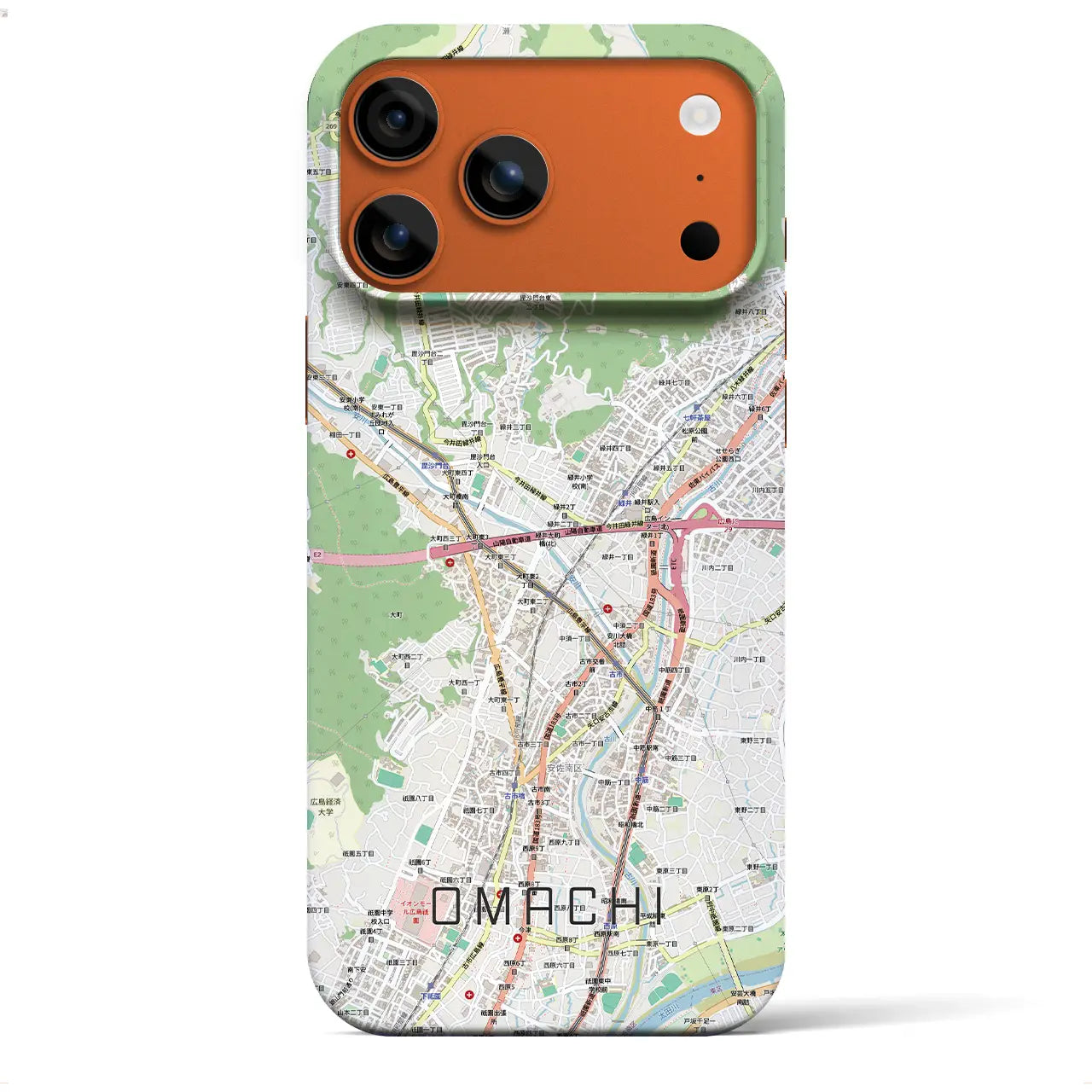 【大町（広島県）】地図柄iPhoneケース（バックカバータイプ）